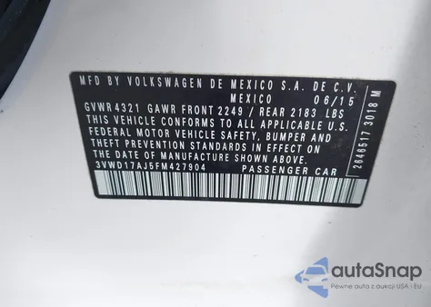 2015 Volkswagen Jetta 1.8T Sport from USA, damaged, VIN 3VWD17AJ5FM427904